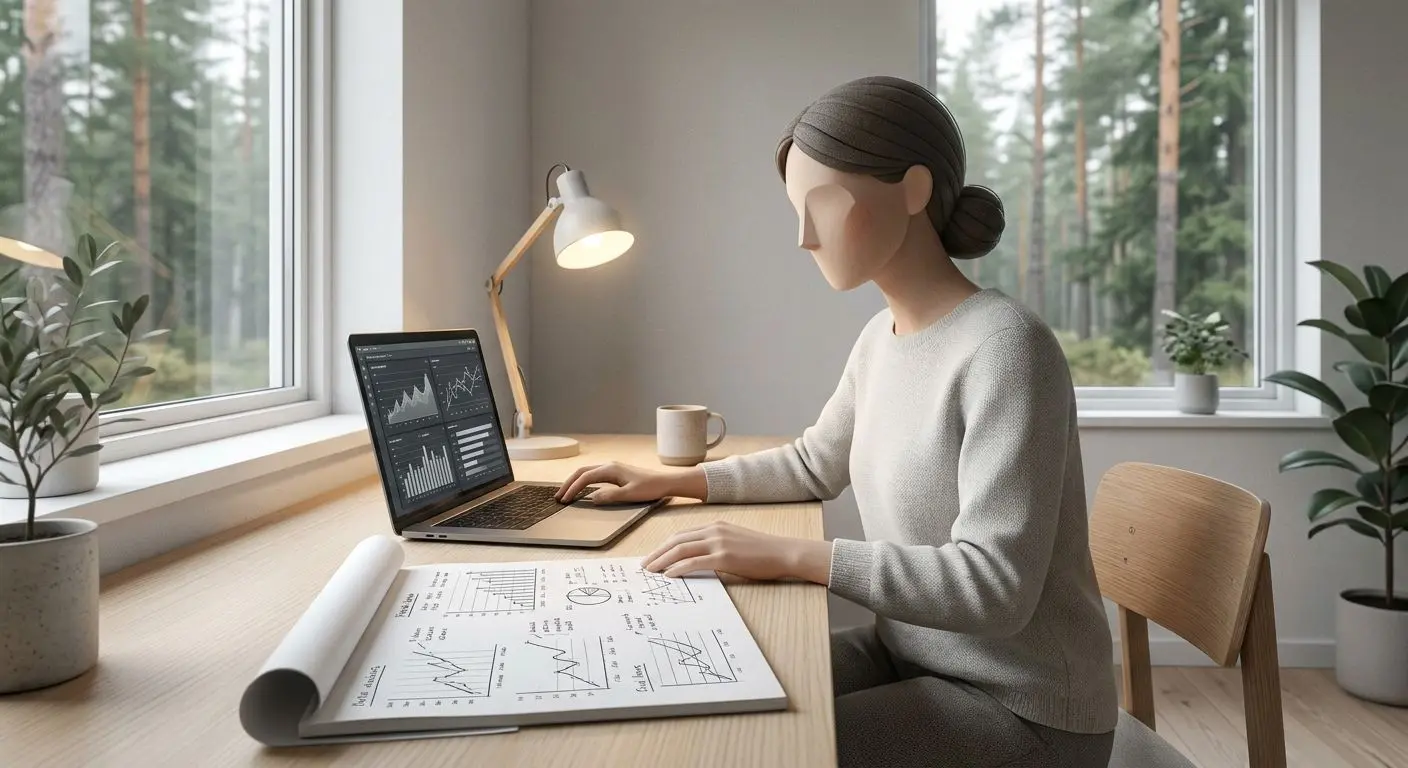 Neutral illustration av en skribent och analytiker inom spelbranschen