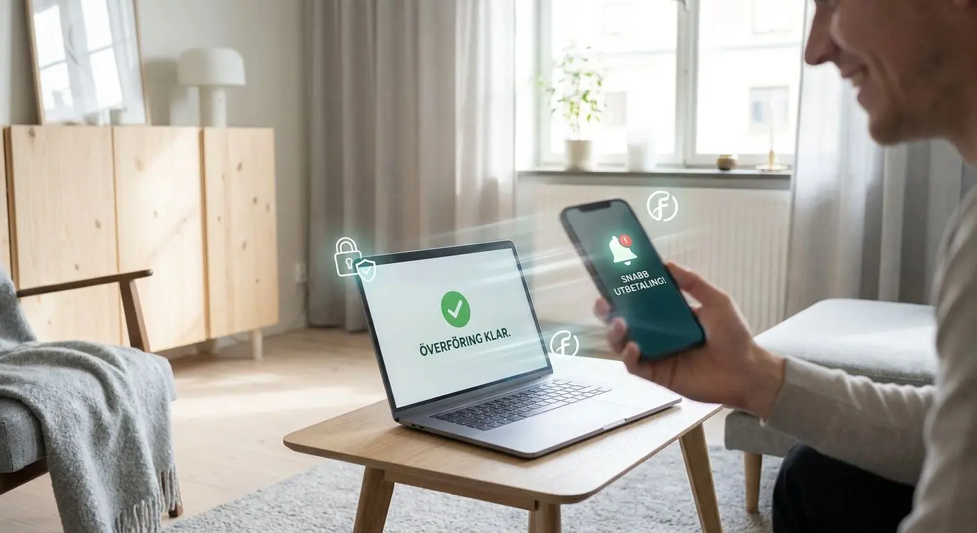 Spelare som ser snabb utbetalning i mobilen och på datorn