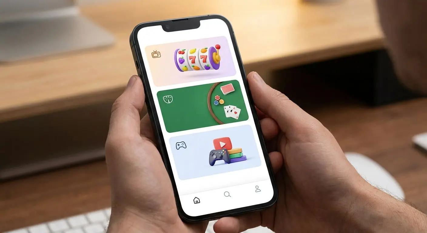 Mobilskärm med enkel lobby och tydlig navigation