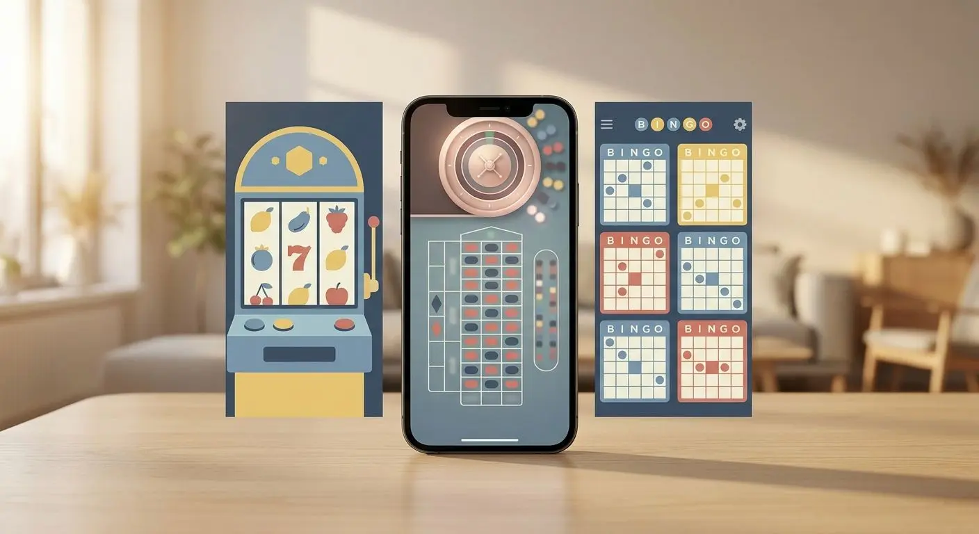 Mobilcollage med reels, roulette och bingo
