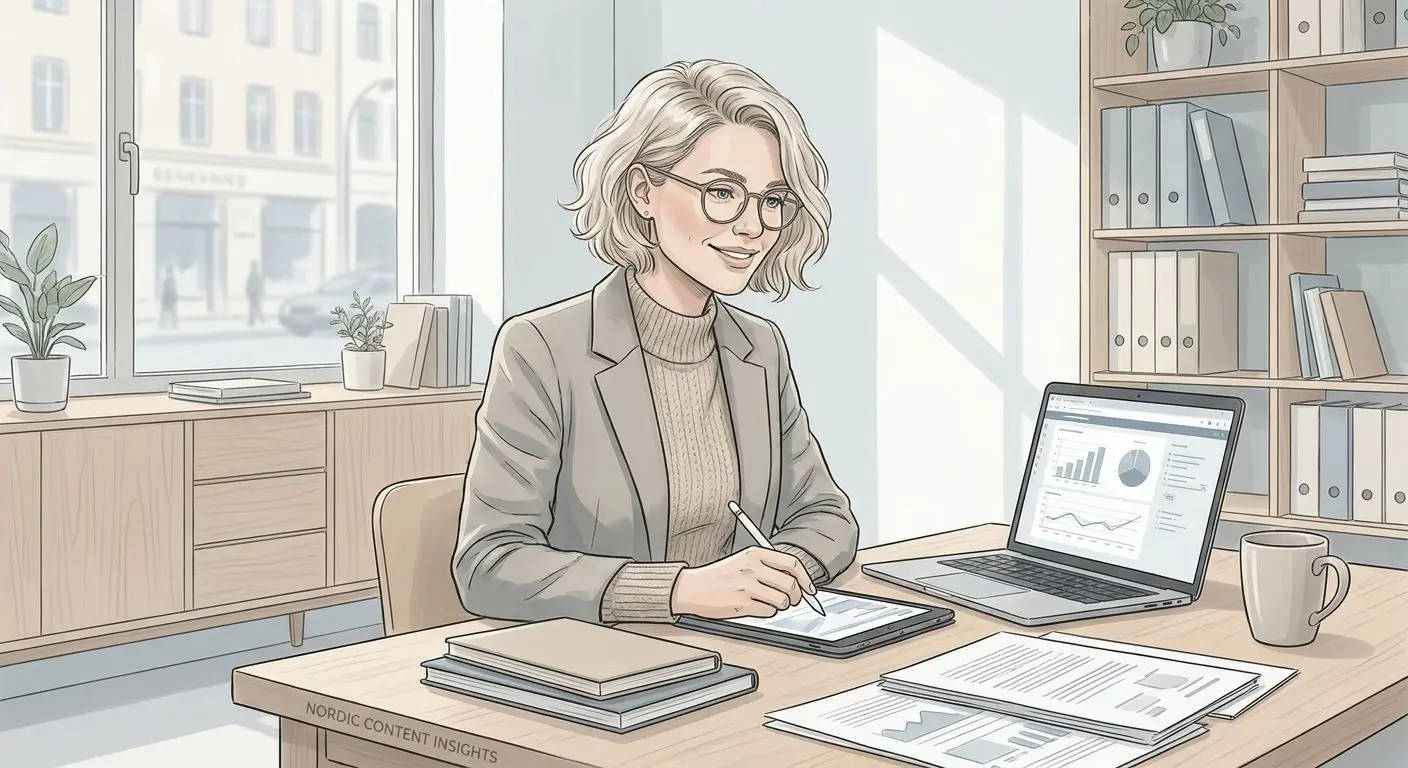 Illustration av en innehållsanalytiker vid skrivbord