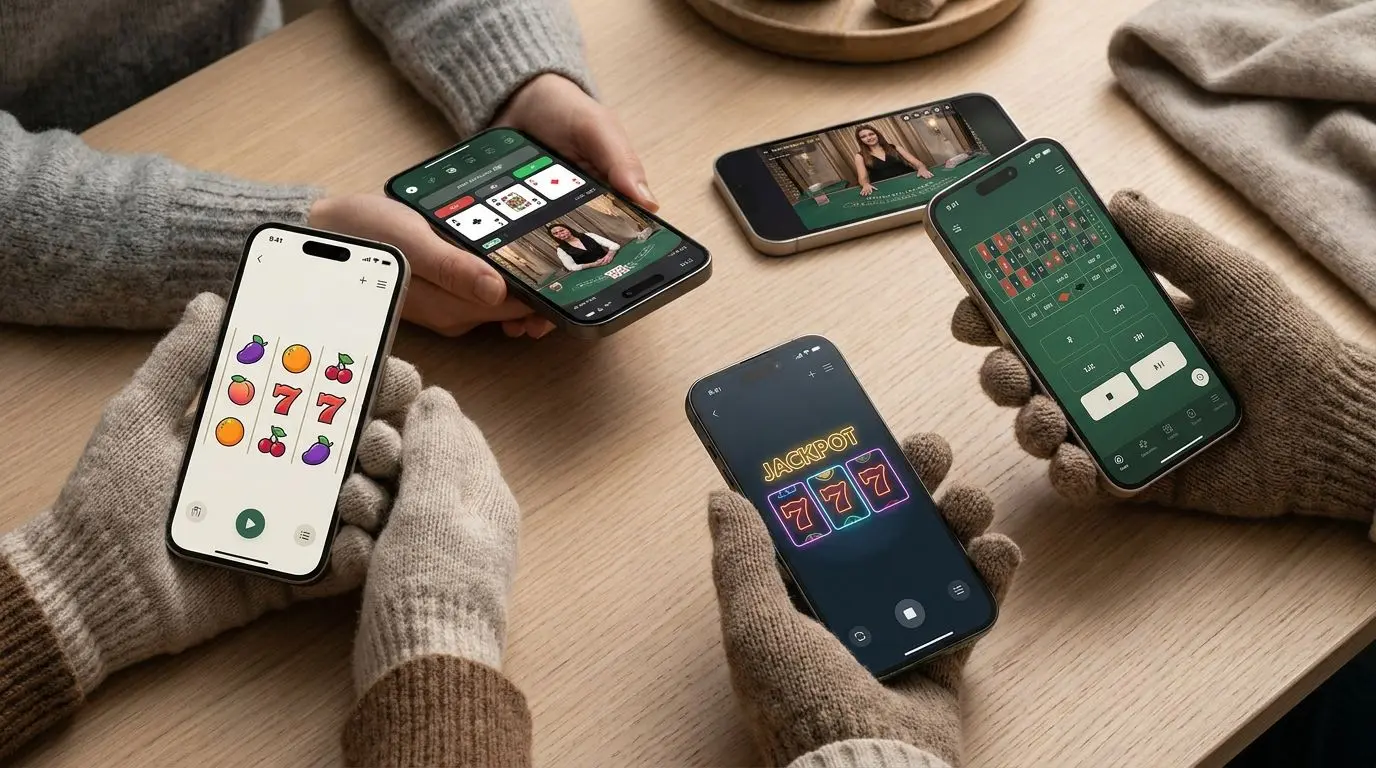 Kollage av mobilskärmar med olika speltyper