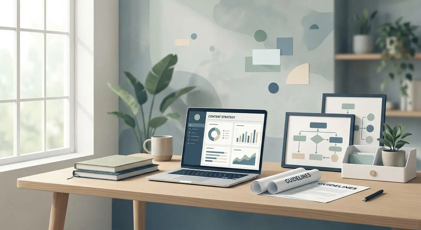 Illustration av analysarbete med dokument och digital arbetsyta