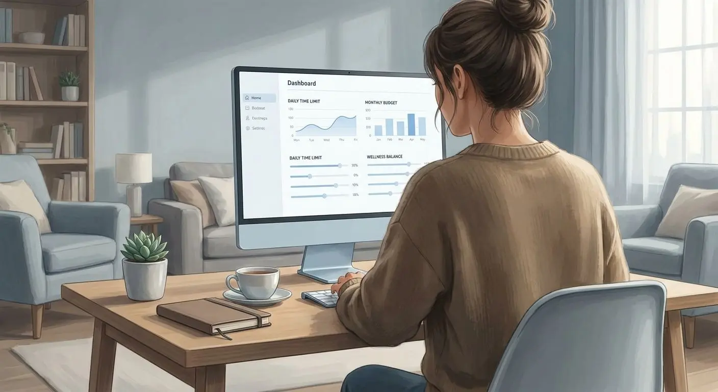Person som sätter spelgränser på en lugn digital skärm