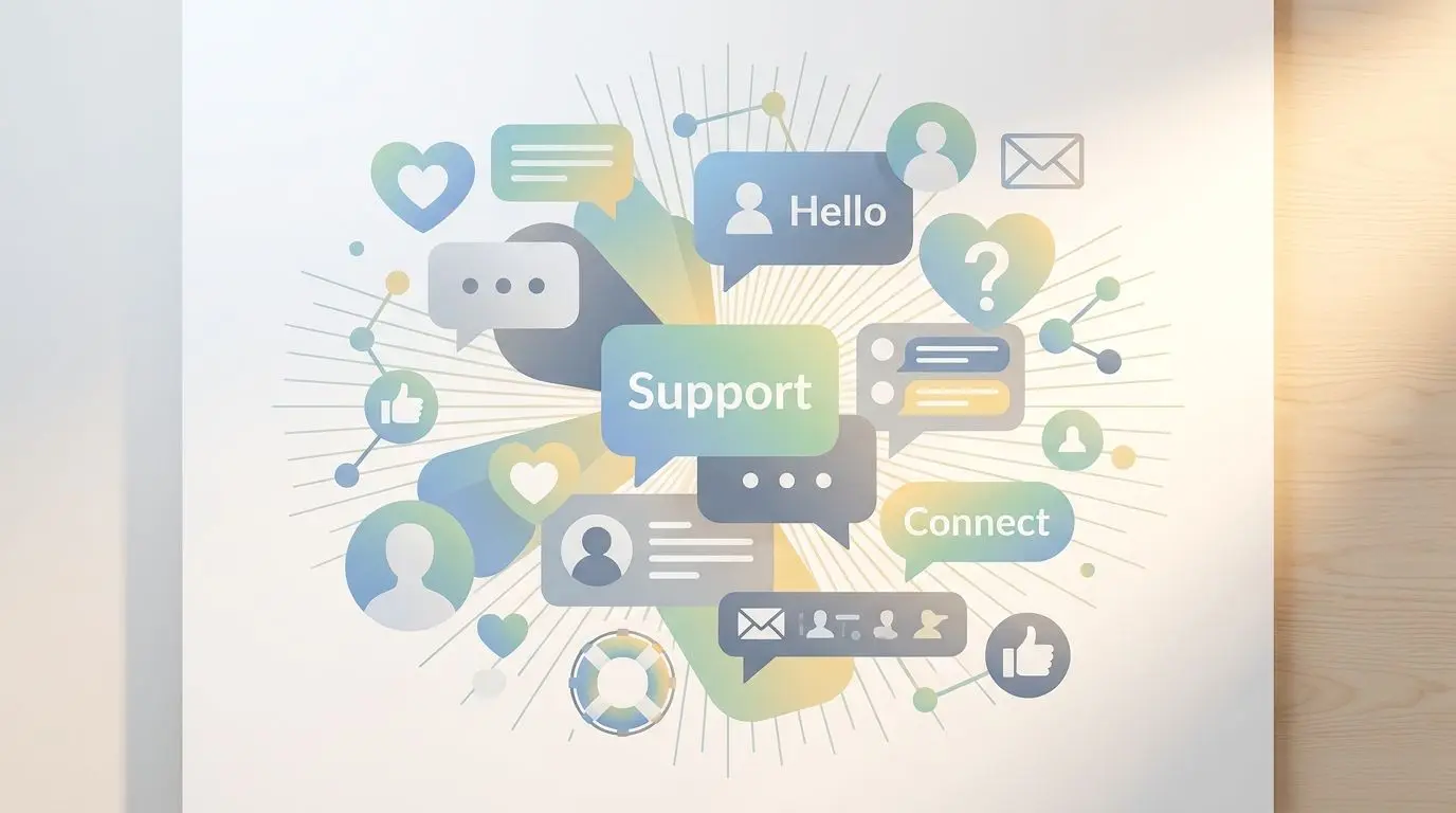 Generiska sociala medier-ikoner och symboler för support och kontakt