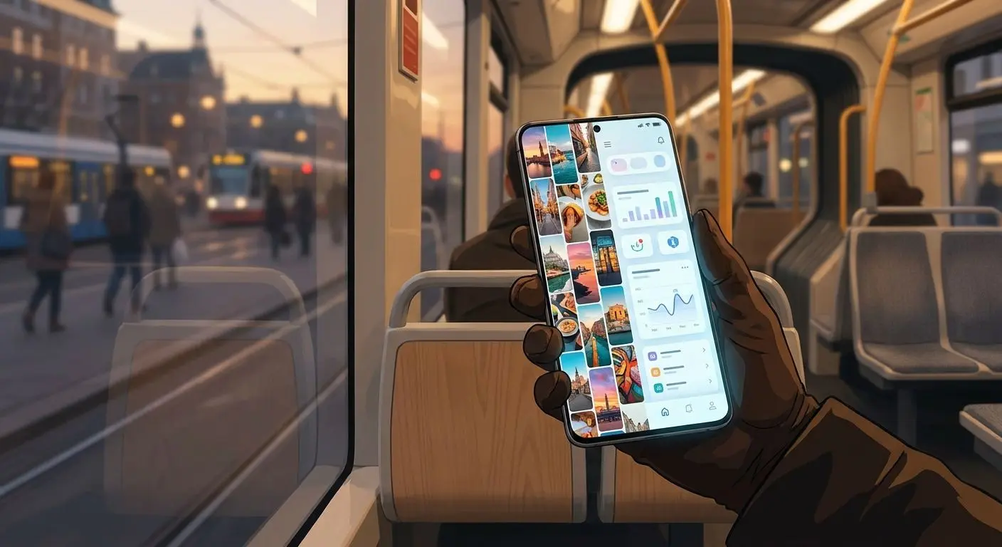 Smartphone med spelgränssnitt för mobilspel på språng