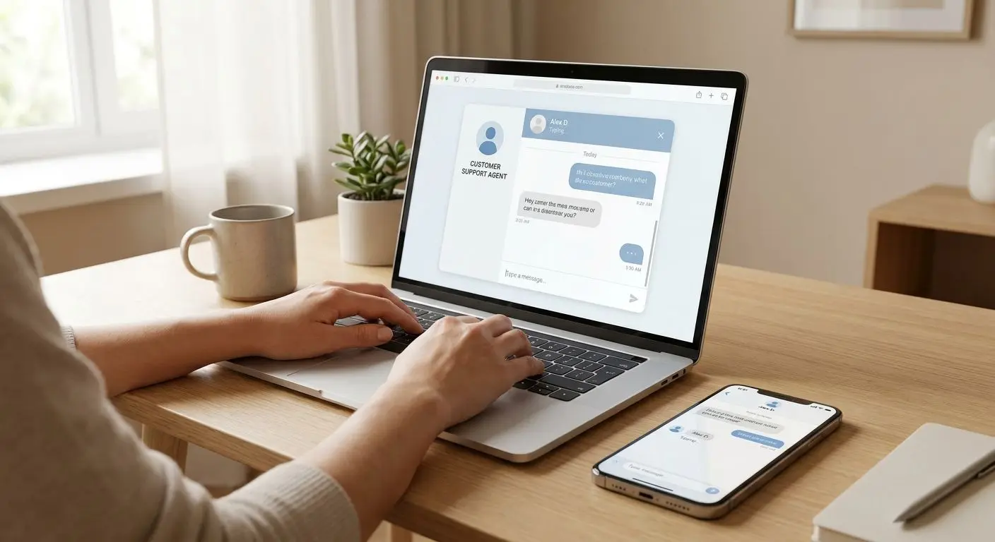 Spelare skriver till kundtjänst i livechatt på mobil